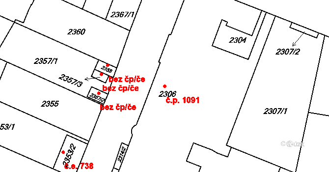 Boskovice 1091 na parcele st. 2306 v KÚ Boskovice, Katastrální mapa