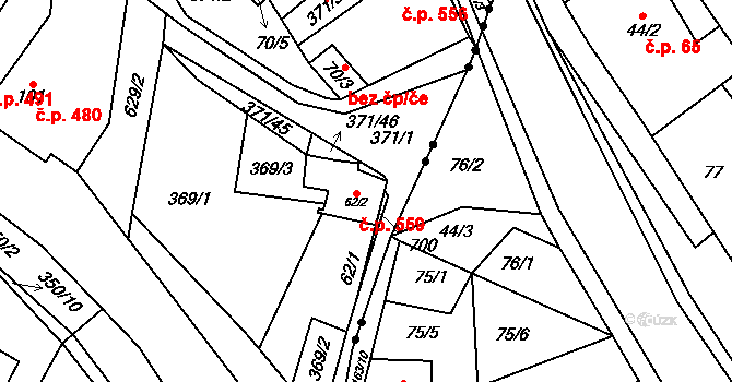 Chvalčov 559 na parcele st. 62/2 v KÚ Chvalčova Lhota, Katastrální mapa