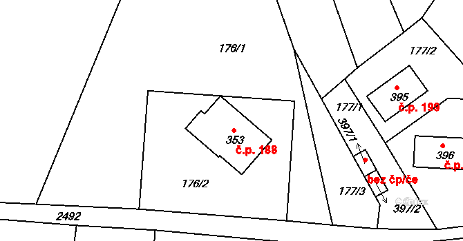 Sklenařice 188, Vysoké nad Jizerou na parcele st. 353 v KÚ Sklenařice, Katastrální mapa