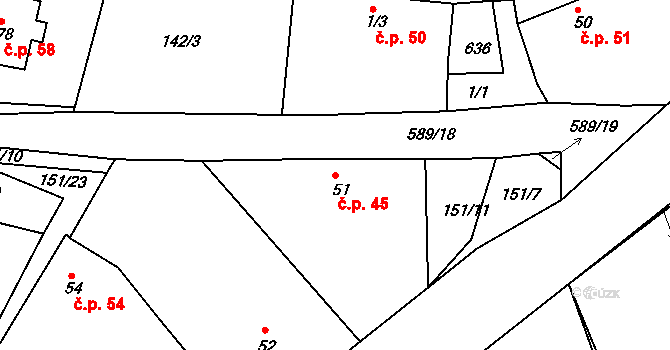 Bubovice 45, Volenice na parcele st. 51 v KÚ Bubovice u Březnice, Katastrální mapa