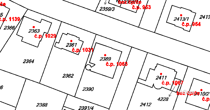 Nová Paka 1063 na parcele st. 2389 v KÚ Nová Paka, Katastrální mapa