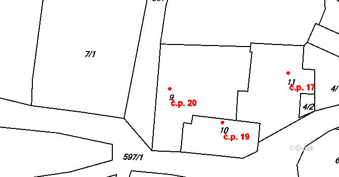 Nítovice 20, Kardašova Řečice na parcele st. 9 v KÚ Nítovice, Katastrální mapa