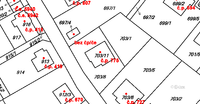 Bukov 775, Ústí nad Labem na parcele st. 703/11 v KÚ Bukov, Katastrální mapa