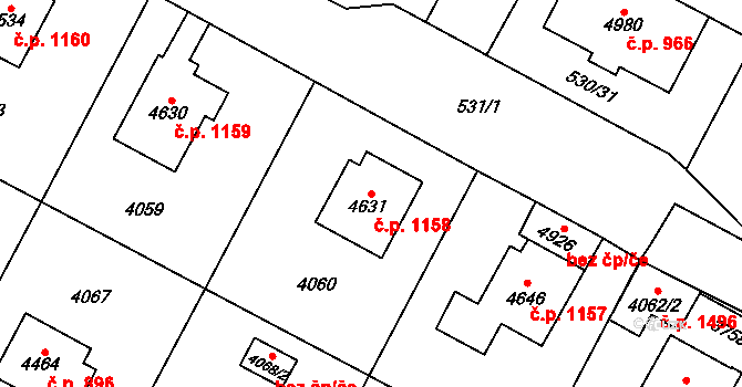 Žamberk 1158 na parcele st. 4631 v KÚ Žamberk, Katastrální mapa