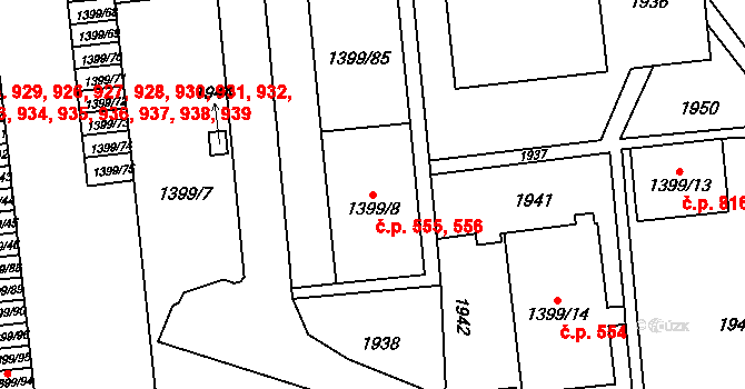 Štýřice 555,556, Brno na parcele st. 1399/8 v KÚ Štýřice, Katastrální mapa