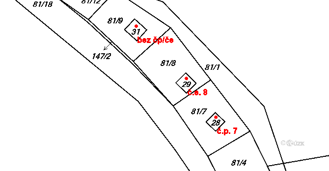 Milotice 8, Dehtáře na parcele st. 29 v KÚ Milotice, Katastrální mapa