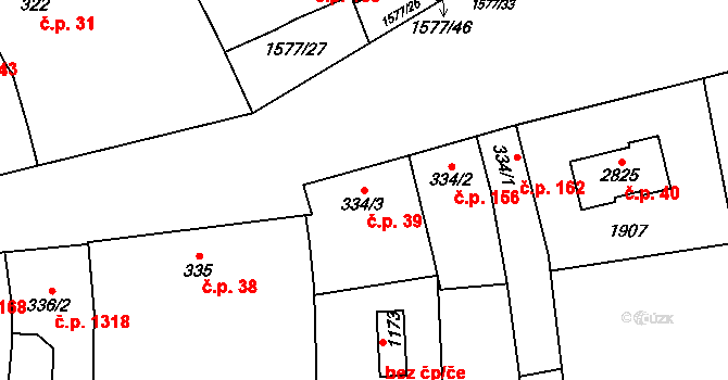 Litovel 39 na parcele st. 334/3 v KÚ Litovel, Katastrální mapa