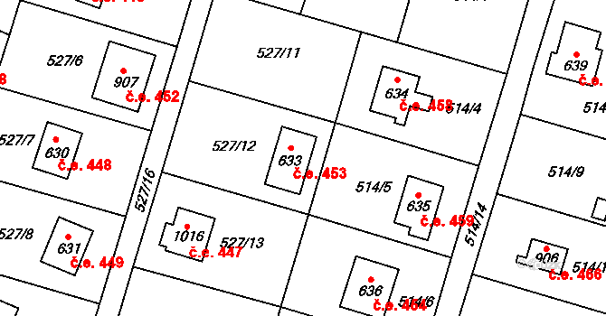 Stříbrná Skalice 453 na parcele st. 633 v KÚ Stříbrná Skalice, Katastrální mapa