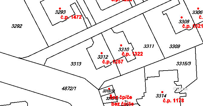 Smíchov 1257, Praha na parcele st. 3312 v KÚ Smíchov, Katastrální mapa