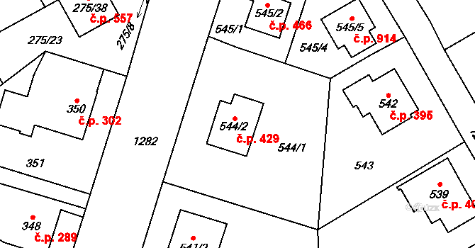 Nebušice 429, Praha na parcele st. 544/2 v KÚ Nebušice, Katastrální mapa