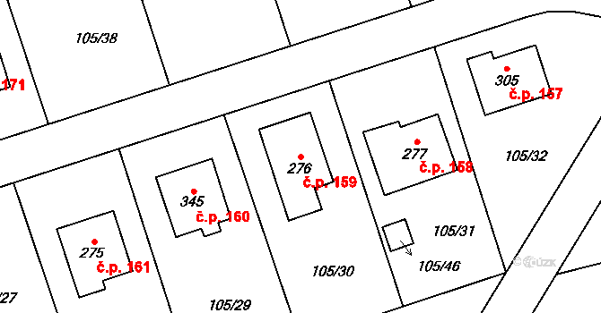 Popovice 159, Králův Dvůr na parcele st. 276 v KÚ Popovice u Králova Dvora, Katastrální mapa