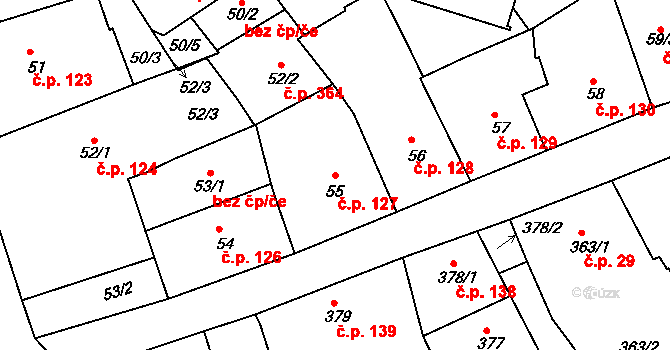 Příbram I 127, Příbram na parcele st. 55 v KÚ Příbram, Katastrální mapa