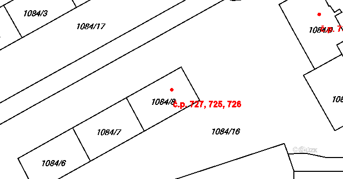 Sedlčany 725,726,727 na parcele st. 1084/8 v KÚ Sedlčany, Katastrální mapa