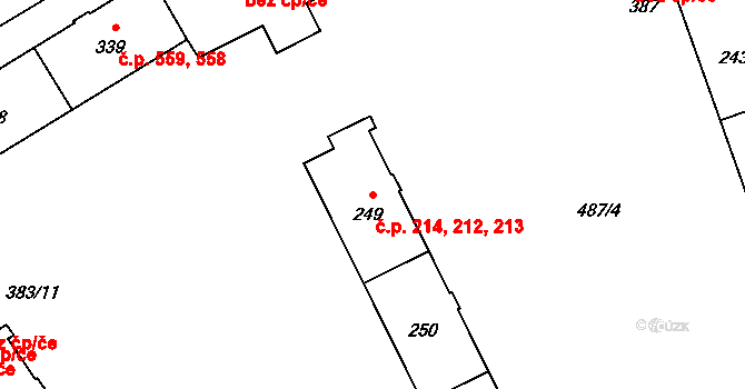 Neředín 212,213,214, Olomouc na parcele st. 249 v KÚ Neředín, Katastrální mapa