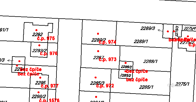 České Budějovice 6 973, České Budějovice na parcele st. 2287 v KÚ České Budějovice 6, Katastrální mapa