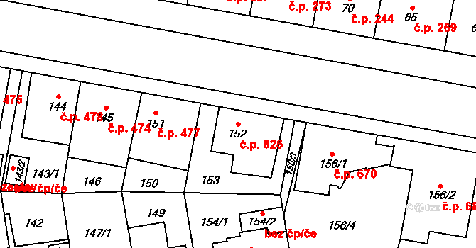 Skvrňany 525, Plzeň na parcele st. 152 v KÚ Skvrňany, Katastrální mapa