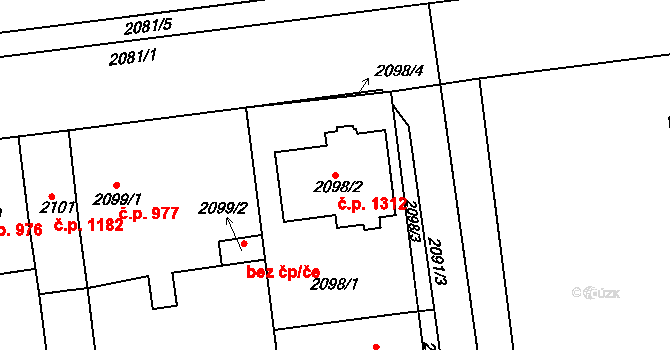 Strážnice 1312 na parcele st. 2098/2 v KÚ Strážnice na Moravě, Katastrální mapa
