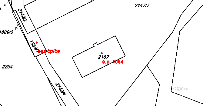 Pacov 1064 na parcele st. 2187 v KÚ Pacov, Katastrální mapa