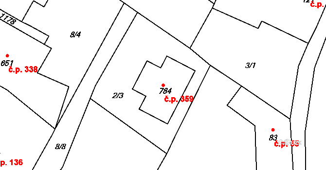 Nučice 359 na parcele st. 784 v KÚ Nučice u Rudné, Katastrální mapa