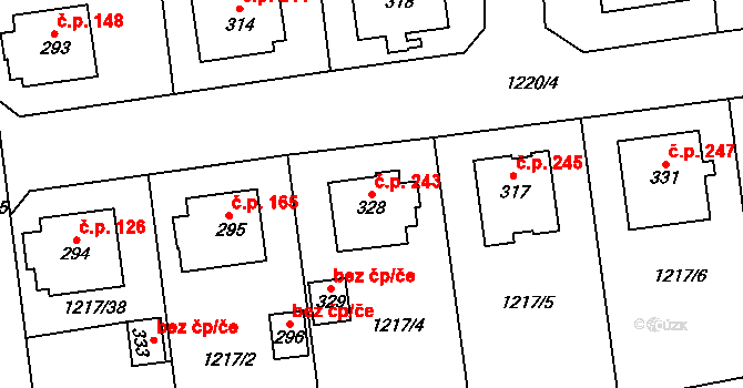 Senomaty 243 na parcele st. 328 v KÚ Senomaty, Katastrální mapa