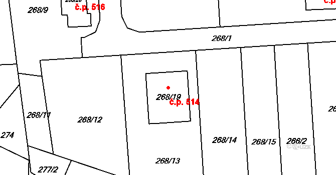 Srubec 514 na parcele st. 268/19 v KÚ Srubec, Katastrální mapa