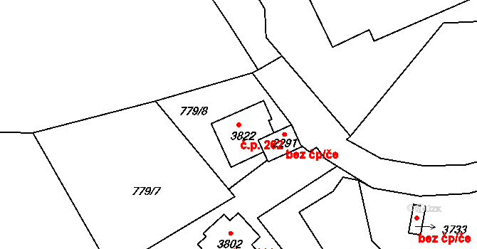 Nádražní Předměstí 262, Český Krumlov na parcele st. 3822 v KÚ Český Krumlov, Katastrální mapa