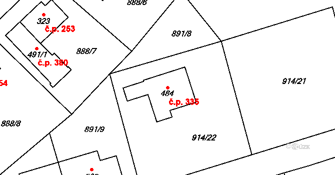 Cerhovice 335 na parcele st. 484 v KÚ Cerhovice, Katastrální mapa