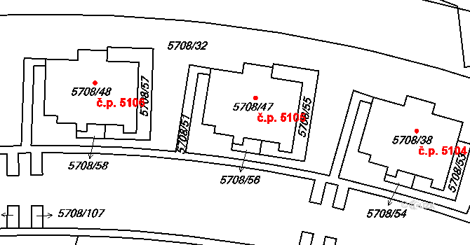 Jihlava 5105 na parcele st. 5708/47 v KÚ Jihlava, Katastrální mapa