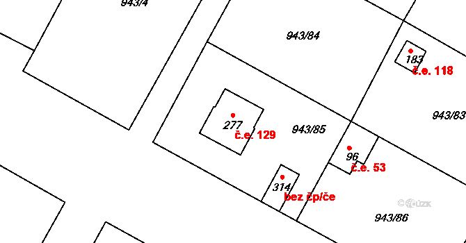 Bežerovice 129, Sudoměřice u Bechyně na parcele st. 277 v KÚ Bežerovice, Katastrální mapa