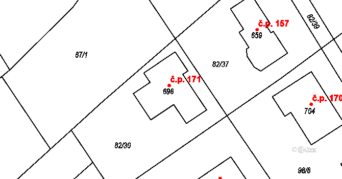 Černolice 171 na parcele st. 696 v KÚ Černolice, Katastrální mapa