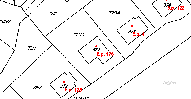 Koloděje nad Lužnicí 176, Týn nad Vltavou na parcele st. 562 v KÚ Koloděje nad Lužnicí, Katastrální mapa