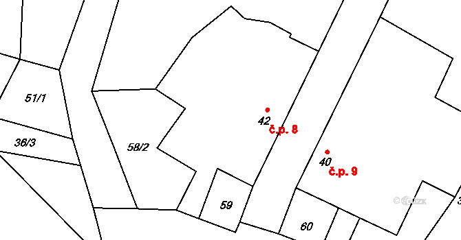Bítovánky 8, Želetava na parcele st. 42 v KÚ Bítovánky, Katastrální mapa