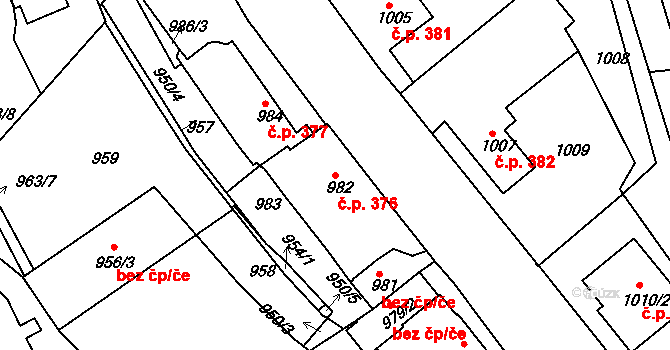 Jemnice 376 na parcele st. 982 v KÚ Jemnice, Katastrální mapa