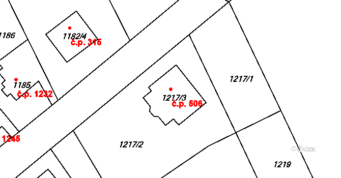 Rumburk 1 506, Rumburk na parcele st. 1217/3 v KÚ Rumburk, Katastrální mapa