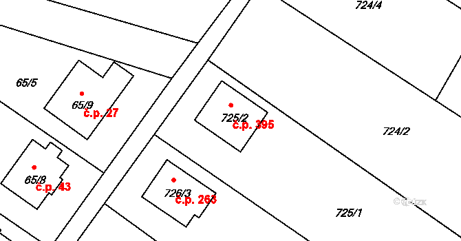 Oldřišov 395 na parcele st. 725/2 v KÚ Oldřišov, Katastrální mapa
