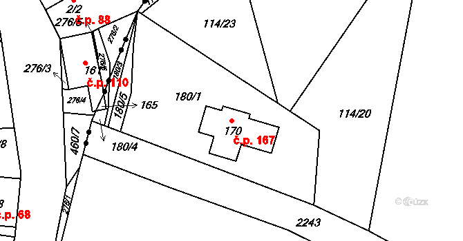 Dlouhá Stropnice 167, Horní Stropnice na parcele st. 170 v KÚ Dlouhá Stropnice, Katastrální mapa