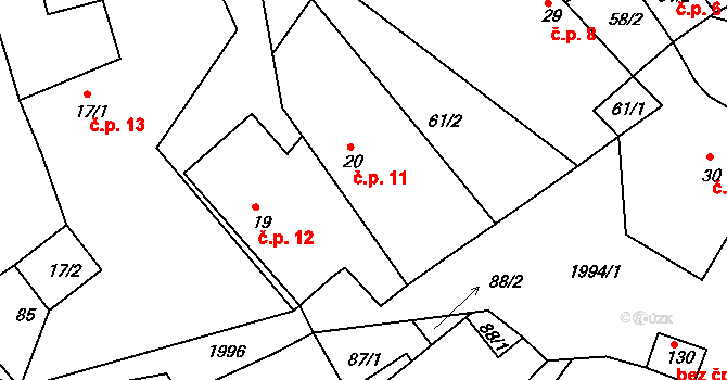Nahoruby 11, Křečovice na parcele st. 20 v KÚ Nahoruby, Katastrální mapa
