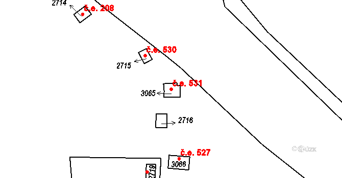 Úšovice 531, Mariánské Lázně na parcele st. 3065 v KÚ Úšovice, Katastrální mapa