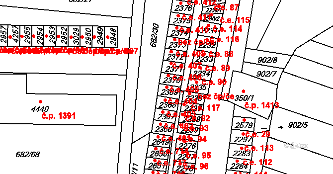 Kyjov 404 na parcele st. 2369 v KÚ Kyjov, Katastrální mapa