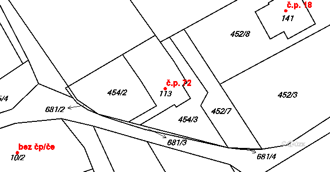 Rovné 72, Bystřice nad Pernštejnem na parcele st. 113 v KÚ Rovné, Katastrální mapa