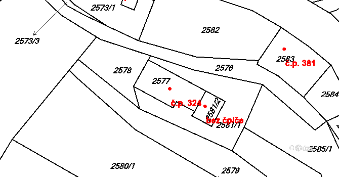 Bystřice nad Pernštejnem 324 na parcele st. 2577 v KÚ Bystřice nad Pernštejnem, Katastrální mapa