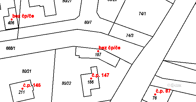 Tuchoměřice 39604357 na parcele st. 187 v KÚ Tuchoměřice, Katastrální mapa