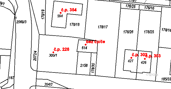 Kladruby 41686357 na parcele st. 614 v KÚ Kladruby u Stříbra, Katastrální mapa