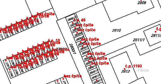 Slavkov u Brna 42687357 na parcele st. 2800/6 v KÚ Slavkov u Brna, Katastrální mapa