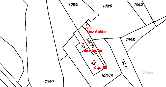 Ochoz u Tišnova 46014357 na parcele st. 74 v KÚ Ochoz u Tišnova, Katastrální mapa