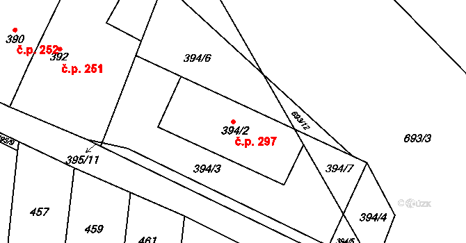 Holubice 297 na parcele st. 394/2 v KÚ Holubice, Katastrální mapa
