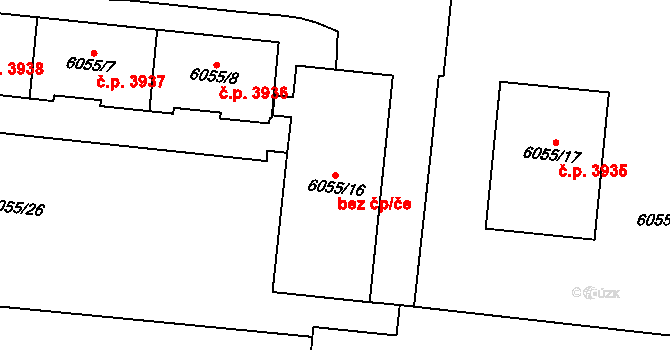 Prostějov 48236357 na parcele st. 6055/16 v KÚ Prostějov, Katastrální mapa