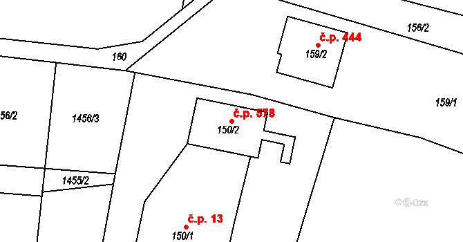 Řepiště 578 na parcele st. 150/2 v KÚ Řepiště, Katastrální mapa