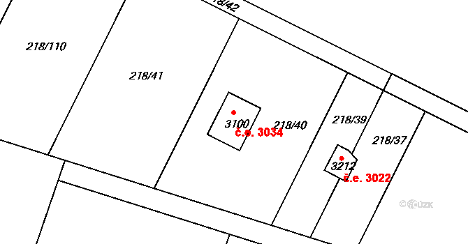 Sezimovo Ústí 3034 na parcele st. 3100 v KÚ Sezimovo Ústí, Katastrální mapa