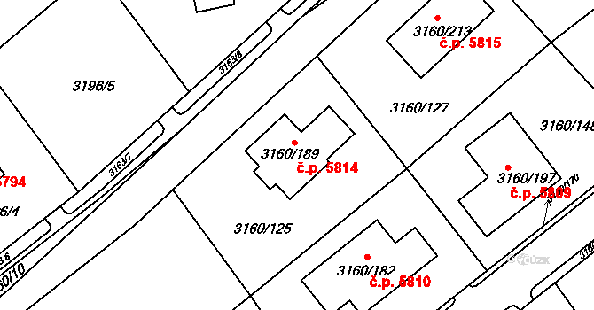Chomutov 5814 na parcele st. 3160/189 v KÚ Chomutov II, Katastrální mapa